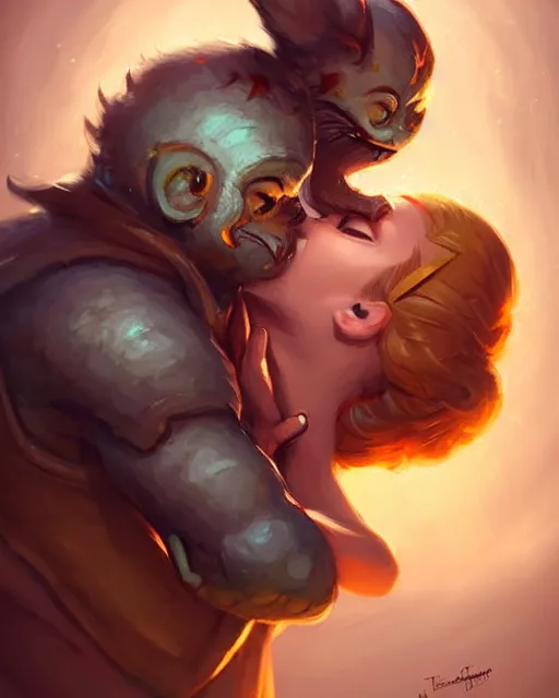 Image similar to cute little anthropomorphic idris alba kissing, cute and adorable, pretty, beautiful, dnd character art portrait, matte fantasy painting, deviantart artstation, by jason felix by steve argyle by tyler jacobson by peter mohrbacher