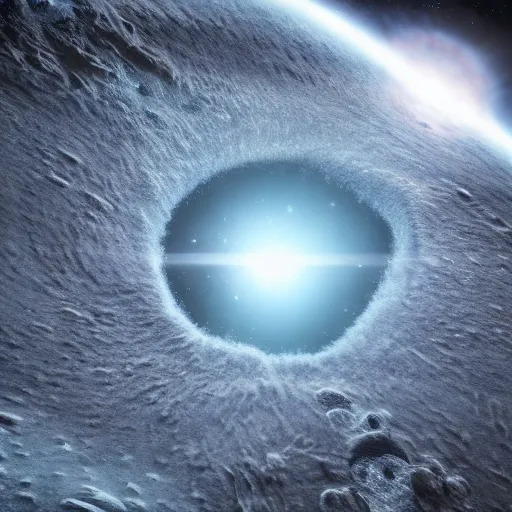 Image similar to black hole swallowing an ice planet, cinematic, stars, volumetric light, photograph, realistic, hyperdetailed