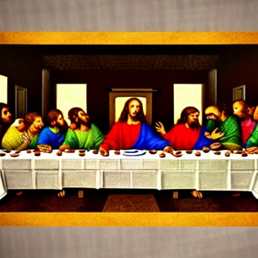 Prompt: the last supper but it is only jesus'clones, realistic, hdr, clear image, hdd, rtx on,