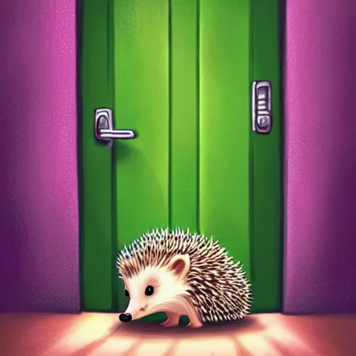 Image similar to cute adorable hedgehog opening the door, waving, smiling, cute, hedgehog, by cyril rolando