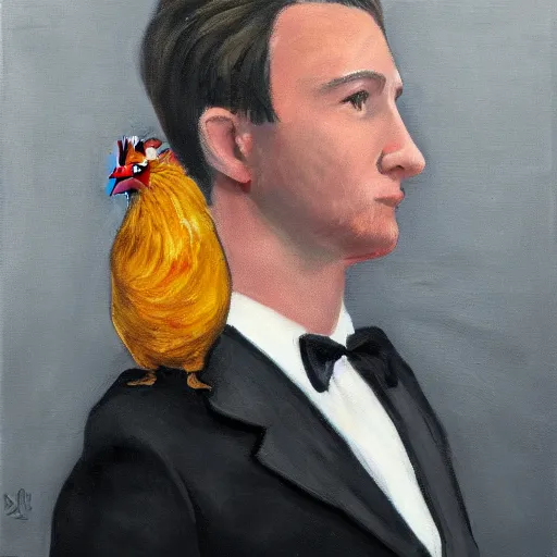 Prompt: portrait of a high class chicken in a suit