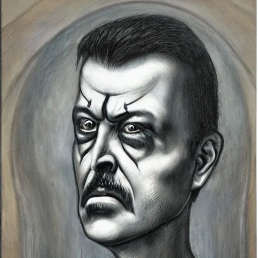 Prompt: Portrait by H.R.Giger of Igor Ivanovich Strelkov degraded abomination, photo-realistic, 2K, highly detailed