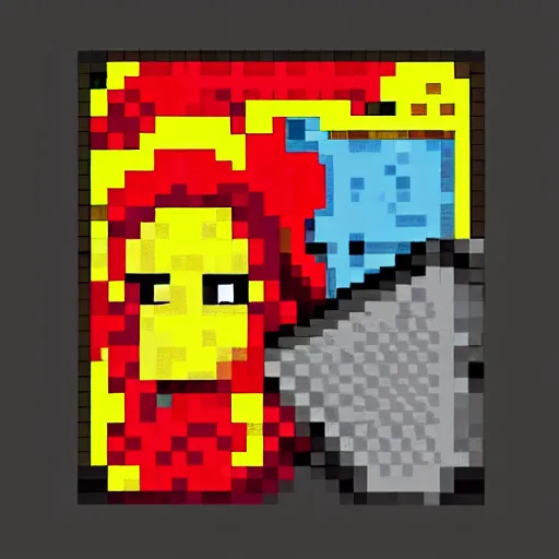 Image similar to Ironman vs Thor, 8x8 pixel art.