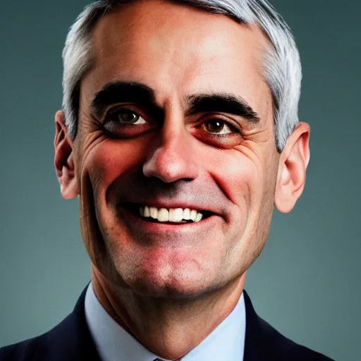 Prompt: digital portrait of secretary of denis mcdonough face, glowing eyes, light shining from eyes, evil laugh, menacing, villain, clean lines, clean ink