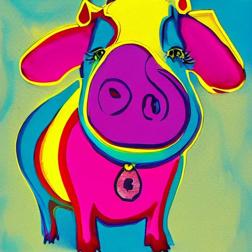 Image similar to pig wearing a simple gold in the style of peter max