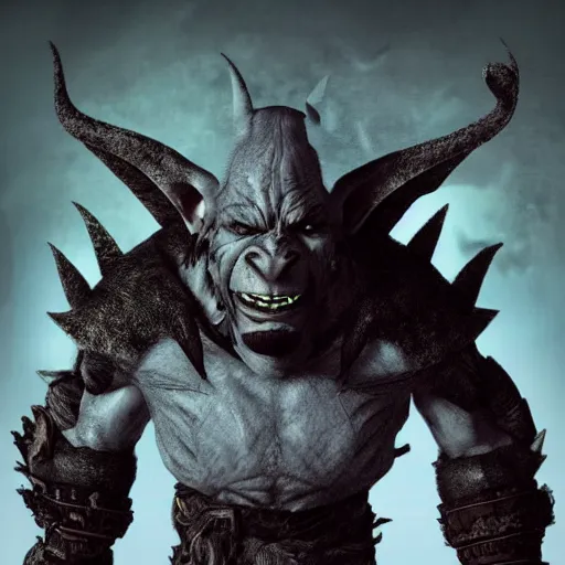 Prompt: a character in a futaresque game. an orc with big ears and a scary, symmetrical face. look at you frontally and wants to kill you.