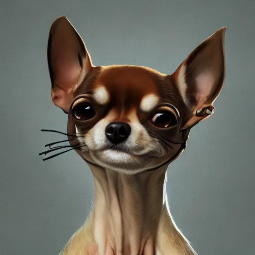 Image similar to ripped physique bone crown collar leash Man Steampunk portrait Sherlock Patrick Bateman snout Detective Anthropomorphic furry fuzzy fashion vogue Chihuahua man wearing a Chihuahua costume wearing an Executive costume gerald brom bastien grivet greg rutkowski norman rockwell portrait face head snout ears eyes illustration tombow