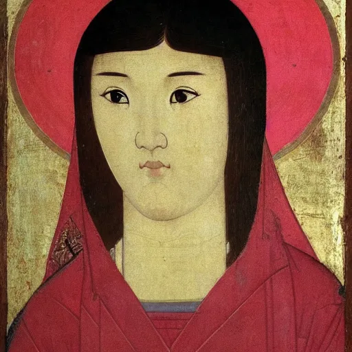 Image similar to portrait of asian looking girl in iconography style andrei rublev