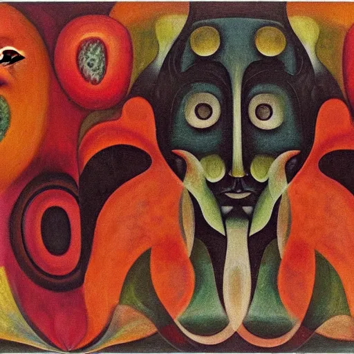 Image similar to floral face portrait by leonetto cappiello and wojciech siudmak and ernst fuchs, anni albers, oil on canvas