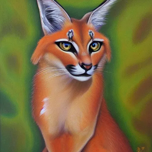 Image similar to cute caracal, oil painting by Raphael Santi