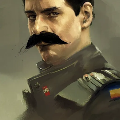 Image similar to portrait of a man by greg rutkowski, british features, short black hair in military style, moustache, perfect military composure, wearing gray imperial captain uniform, star wars expanded universe, he is about 4 0 years old, highly detailed portrait, digital painting, artstation, concept art, smooth, sharp foccus ilustration, artstation hq