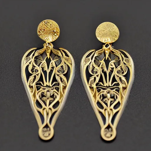 Image similar to big and beautiful detailed artnouveau style earrings sharp focus 8 k