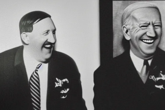 Image similar to “ very very intricate photorealistic photo of hitler and joe biden laughing together, detailed natural lighting, award - winning crisp details ”