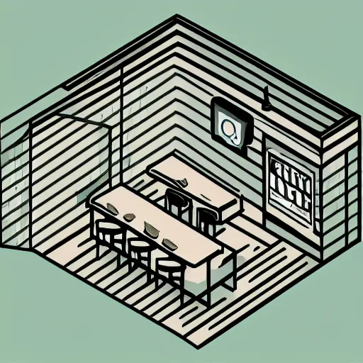 Prompt: vector drawn minimalistic line portrait of cannabis cafe, isometric, ink, digital art, shading layer complete