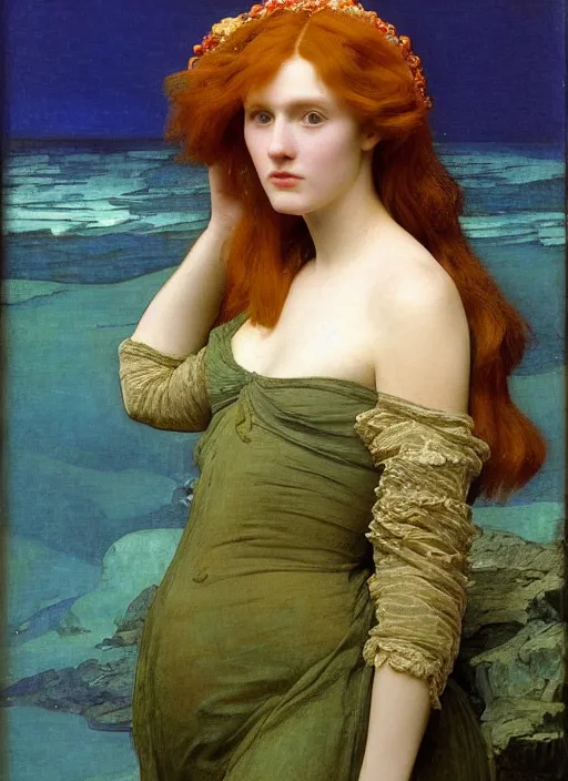 Image similar to under the sea, preraphaelite colour photography by frederic leighton, 8 k