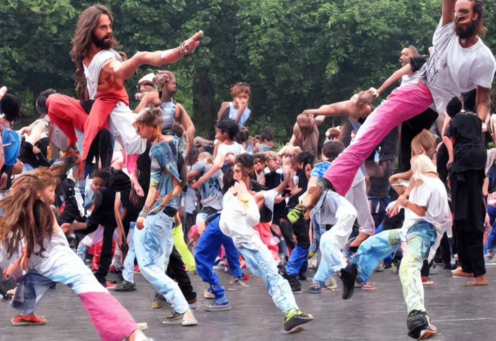 Image similar to jesus in a streetdance tournament