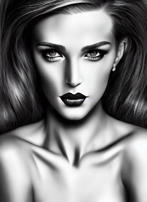 Image similar to a gorgeous female, photo by helmut newton, realistic, smooth face, perfect eyes, symmetrical, full body shot, wide angle, sharp focus, 8 k high definition, insanely detailed, intricate, elegant, art by artgerm