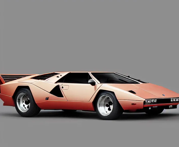 Prompt: a blending, amalgamation and detailed combination of a lamborghini countach and a jaguar xk - e, concept photo, very round headlights, long front end, 8 k, highly detailed, dramatic lighting