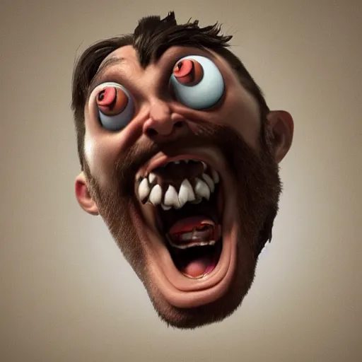 Image similar to a 3 / 4 portrait of a crazy eyed hercules yelling, by antonio mello, 3 d nft, cgsociety, rendered in maya