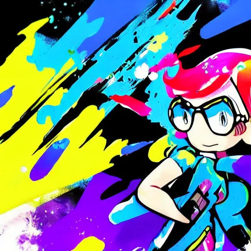 Image similar to inkling with splattershot, splatoon, comic art, anime art