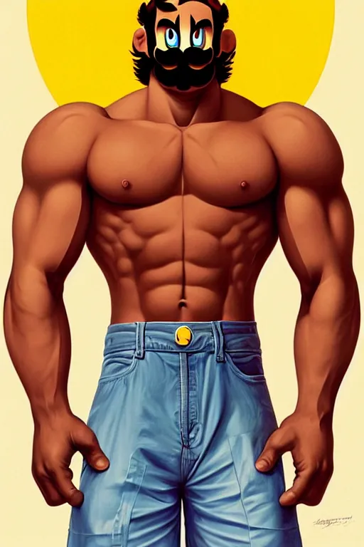 Image similar to gigachad luigi bodybuilder in space by ilya kuvshinov, ernest khalimov body by krista sudmalis, super mario bros symmetrical face concept art, hyper realistic, intricate, elegent, highly detailed, digital painting, concept art, smooth, sharp, focus, illustration, art by artgerm and greg rutkowski and alphonse mucha, artstation