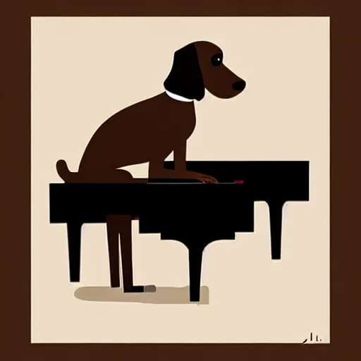 Image similar to a brown spaniel with a white chest , sat down playing a grand piano.modern. book illustration, lighting, sketched. Artwork. Jean Jullien dtyle