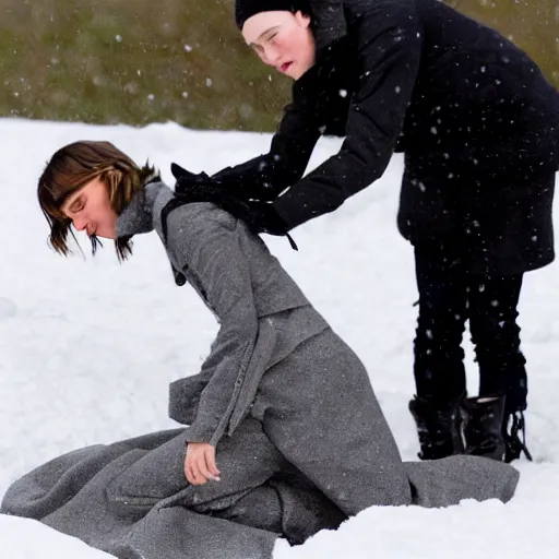 Image similar to kiera knightly making a snow angel