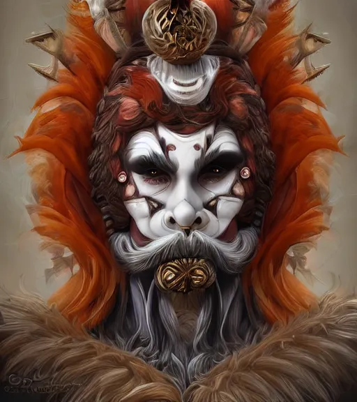 Prompt: beautiful male character inspired by venice carnival and pop krampus | | digital artwork made by greg rutswork, anna dittmann and lois van barlee, symmetrical, anatomically correct