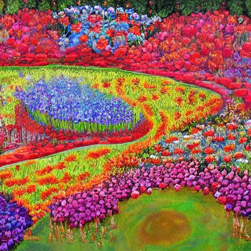 Image similar to An epic painting of an infinite flower garden