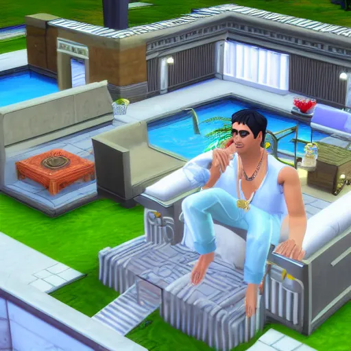 Prompt: Tony montana in the sims