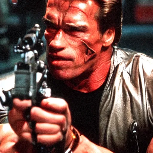 Image similar to the Arnold Schwarzenegger as the Terminator in a bar