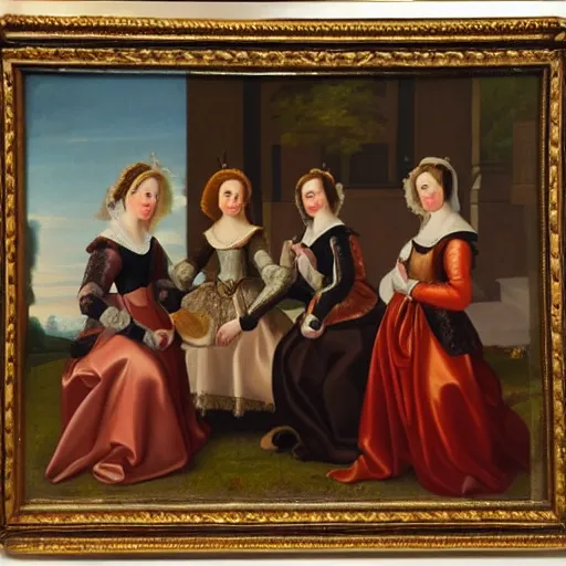 Image similar to oil painting of young ladies in the style of renaissance, dutch golden age