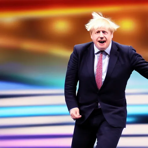 Image similar to zoomed out shot of boris johnson dancing terribly on americas got talent, 4 k photograph