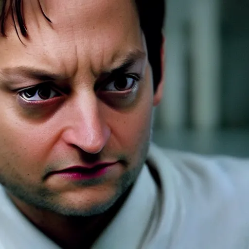 Prompt: tobey maguire looking angry, cinematic lighting