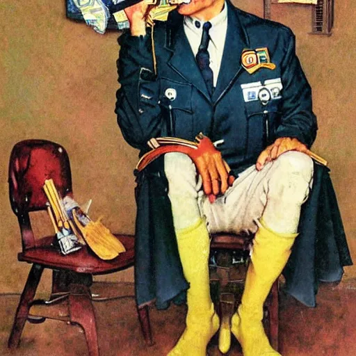 Prompt: An anthropomorphic wearing a 1940's uniform portrait, art by Norman Rockwell