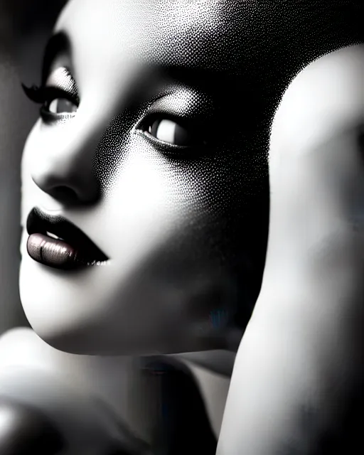 Image similar to black and white dreamy young beautiful female artificial intelligence, metropolis, cinematic, rim light, bokeh, photo - realistic, elegant, high detail, 8 k, masterpiece, photo taken in 1 9 3 0