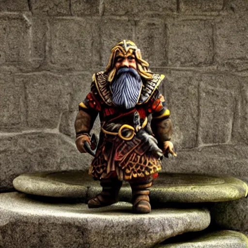 Image similar to Confused warrior dwarf standing on stone spiral staircase