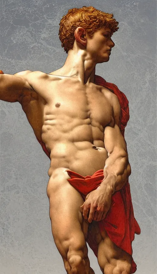 Image similar to Michelangelo\'s David, highly detailed, digital painting, artstation, concept art, smooth, sharp focus, illustration, ArtStation, art by artgerm and greg rutkowski and alphonse mucha and J. C. Leyendecker and Edmund Blair Leighton and Katsuhiro Otomo and Geof Darrow and Phil hale and Ashley wood and Ilya repin and Charlie Bowater