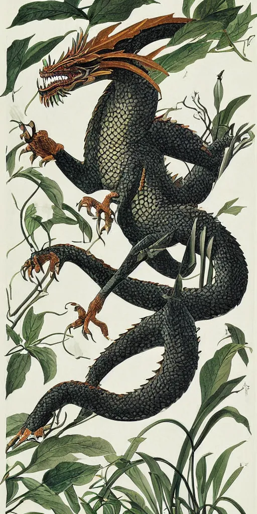 Image similar to field guide illustration painting of a dragon by john audubon and david allen sibley, detailed art, white background