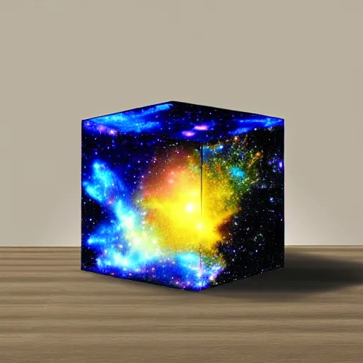 Image similar to a galaxy inside a resin cube, realistic digital art