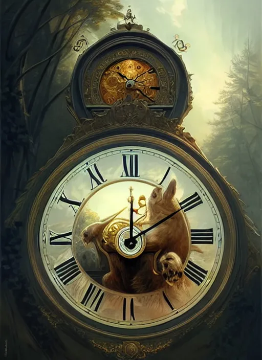 Prompt: a fantastic clock, elegant, sharp focus, illustration, highly detailed, digital painting, concept art, matte, art by wlop and artgerm and ivan shishkin and andrey shishkin, masterpiece