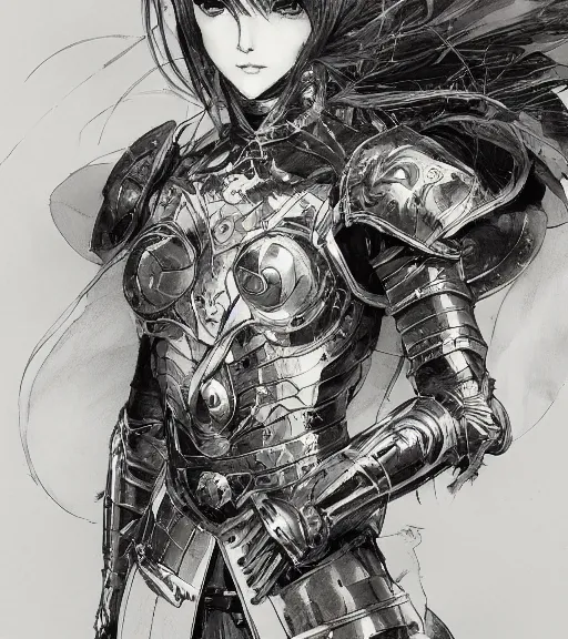 Image similar to portrait of anime woman in armor, pen and ink, intricate line drawings, by craig mullins, ruan jia, kentaro miura, greg rutkowski, loundraw