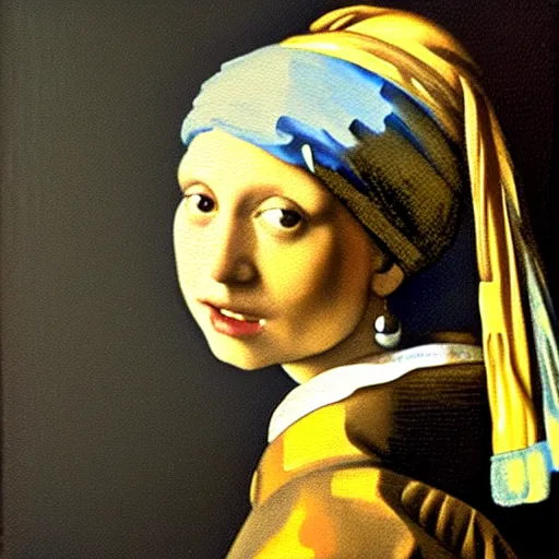 Image similar to an oil painting of orange cat with a pearl earring by jan vermeer, headshot, 8 k