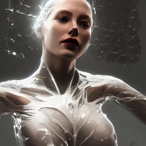 Image similar to a highly detailed digital image of a futuristic woman elegantly wrapped with ice shards, by Andrea Chiampo, artstation and Frederik Heyman, extremely detailed woman, stunning volumetric lighting, hyper realism, fantasy 4k