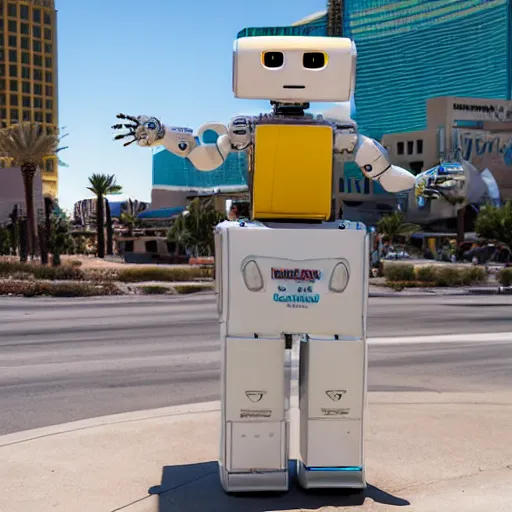 Image similar to LAS VEGAS, NV JUNE 7 2024: Some of the most helpful happy self-aware robots to emerge from the future-portal.