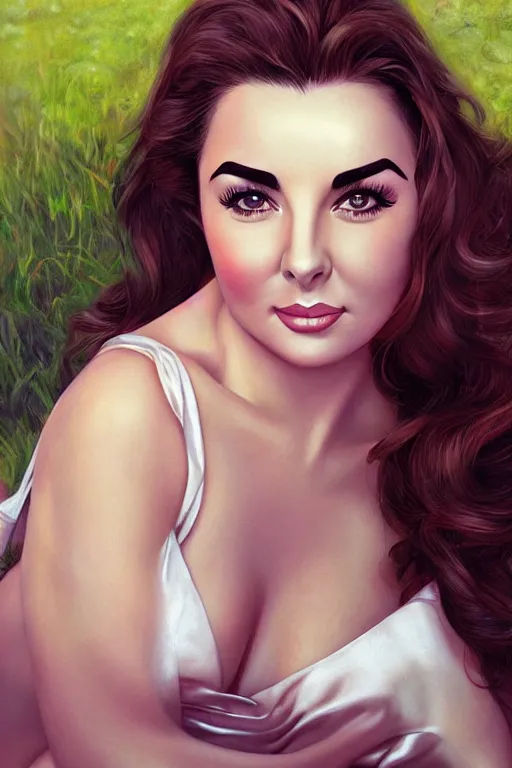 Prompt: a portrait of a Elizabeth Taylor in a scenic environment by Artgerm, detailed,