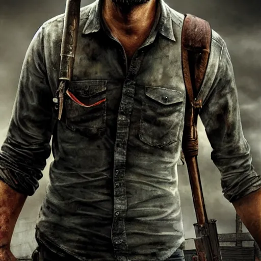 Image similar to Nikolaj Coster-Waldau as Joel in The Last Of Us, hyperrealism photo