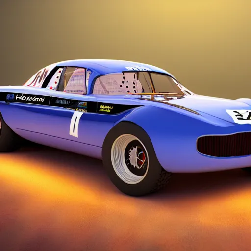 Prompt: 3D render of highely detailed 1960s racecar, dramatic lighting,