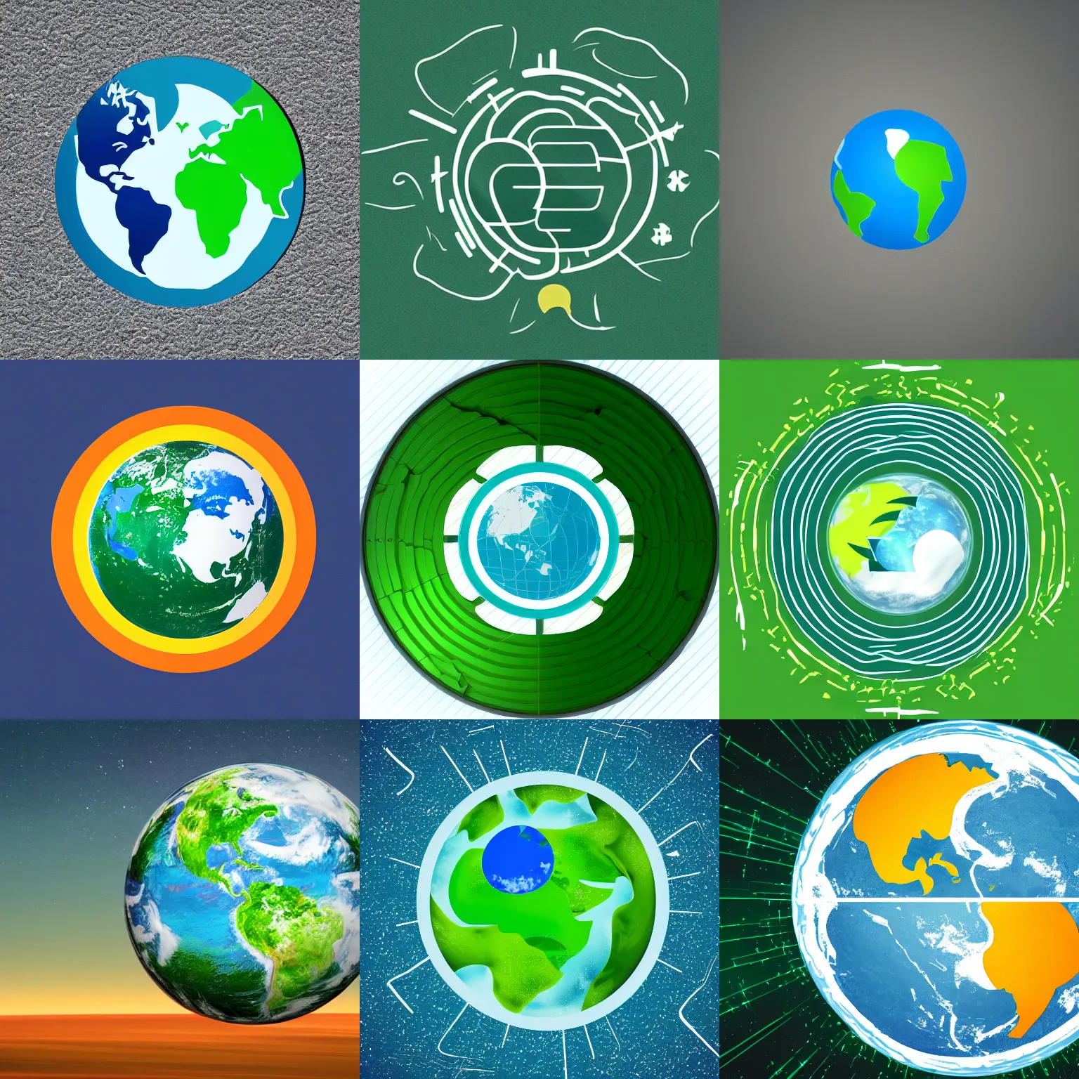 Prompt: An abstract logo representing AI and Earth, planet, climate change, green blue and white