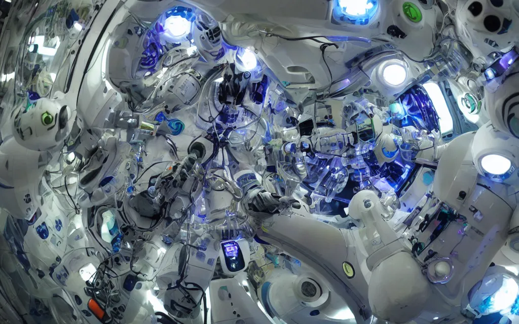 Image similar to medical, diverse healing cybersuits, healing pods, macro, wide wide angle, vivid, elaborate, highly detailed, beautiful lighting